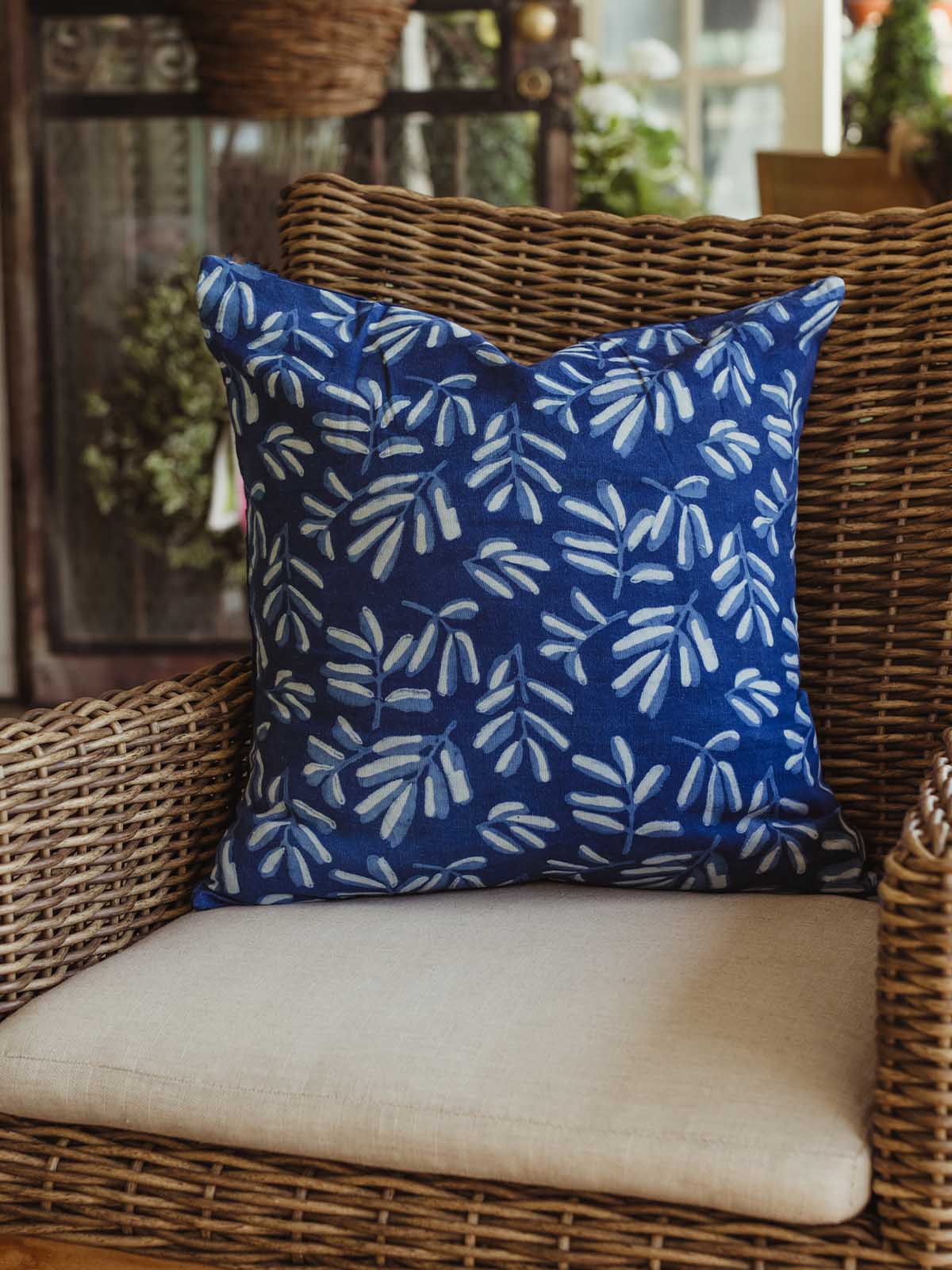 Khejari Indigo Block-Printed Pillow Cover
