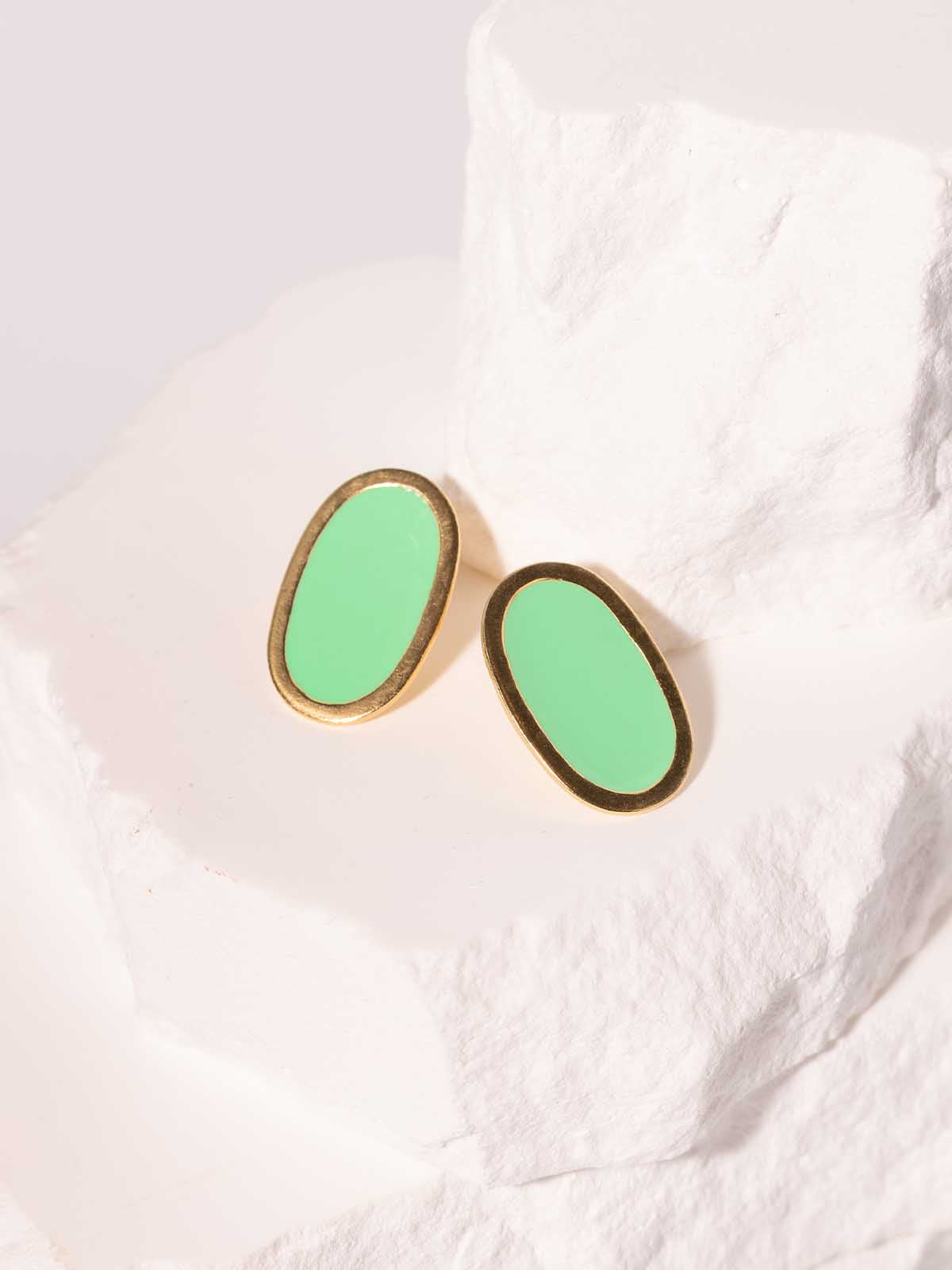 Enamel Oval Stud Earrings