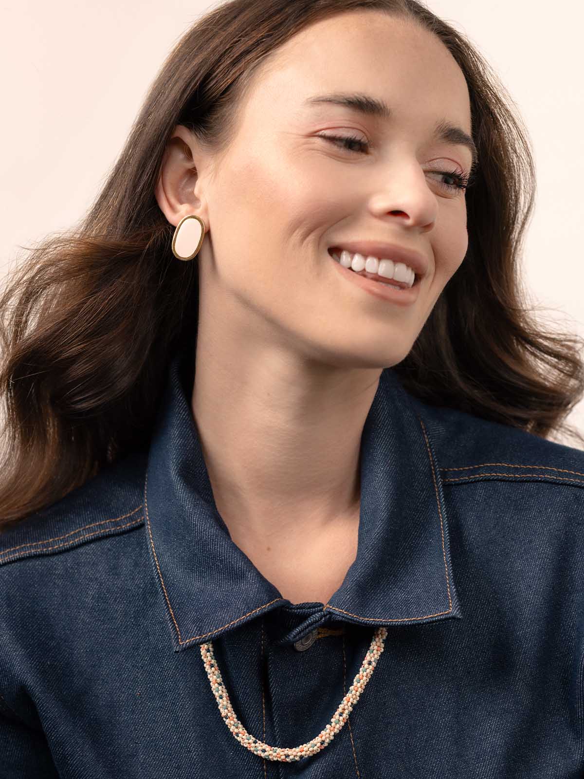 Enamel Oval Stud Earrings
