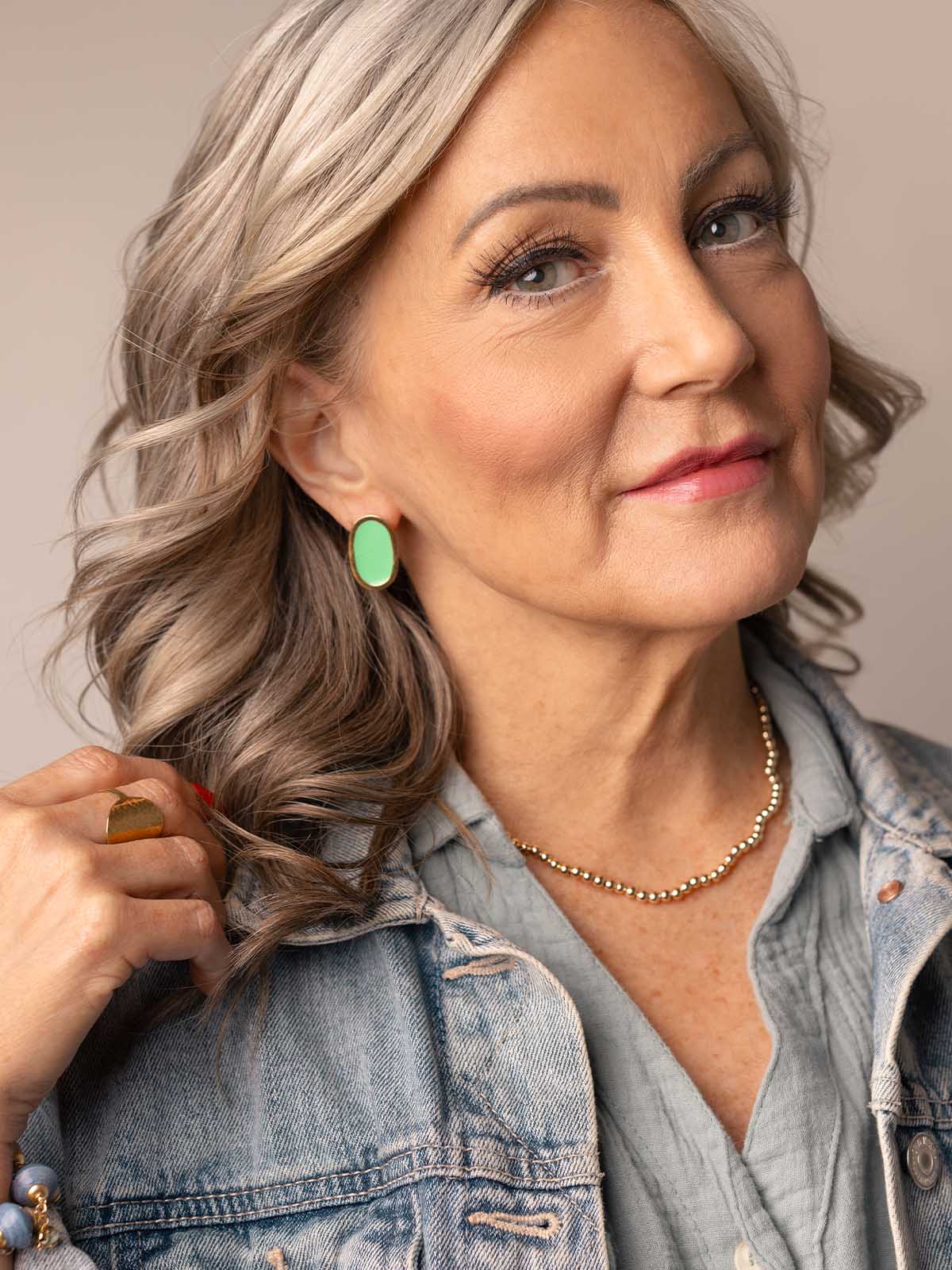 Enamel Oval Stud Earrings