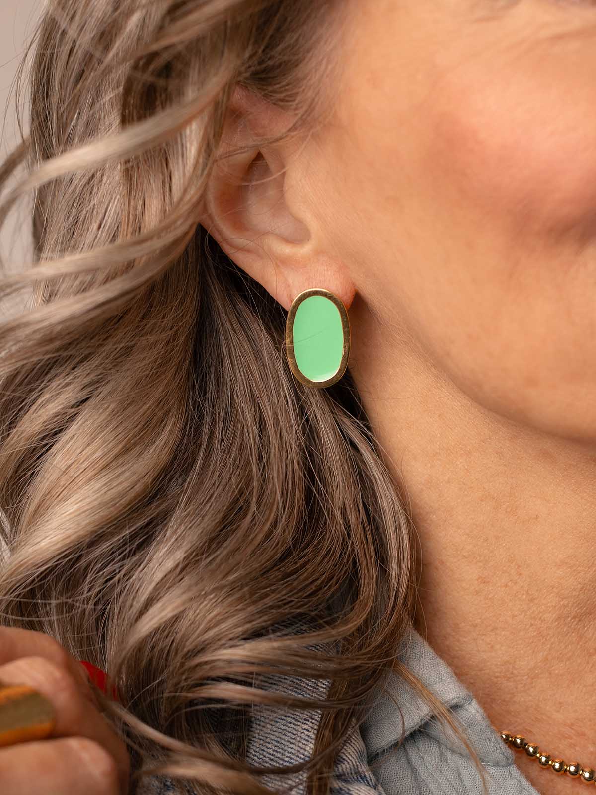 Enamel Oval Stud Earrings