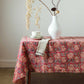 Pink Floral Block-Printed Cotton Tablecloth