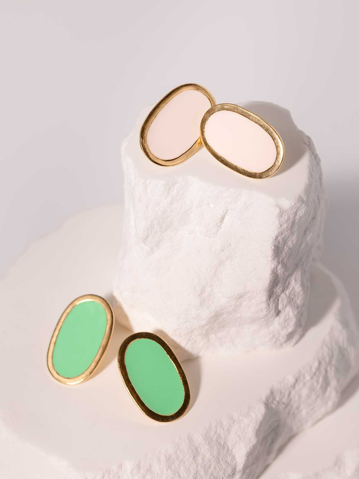 Enamel Oval Stud Earrings