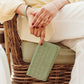 Large Woven Leather Wristlet Wallet- Sage Green