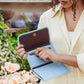 Large Woven Leather Wristlet Wallet- Sky Blue
