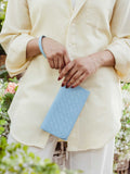 Large Woven Leather Wristlet Wallet- Sky Blue