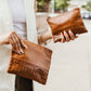 Woven Leather Pouchette in Cognac