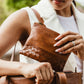 Woven Leather Pouchette in Cognac