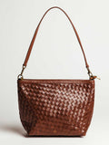 Luxe Woven Leather Shoulder Bag in Mahogany