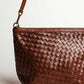 Luxe Woven Leather Shoulder Bag in Mahogany