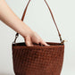 Luxe Woven Leather Shoulder Bag in Mahogany