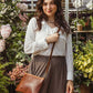 Luxe Woven Brown Leather Crossbody Clutch