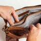 Luxe Woven Brown Leather Crossbody Clutch