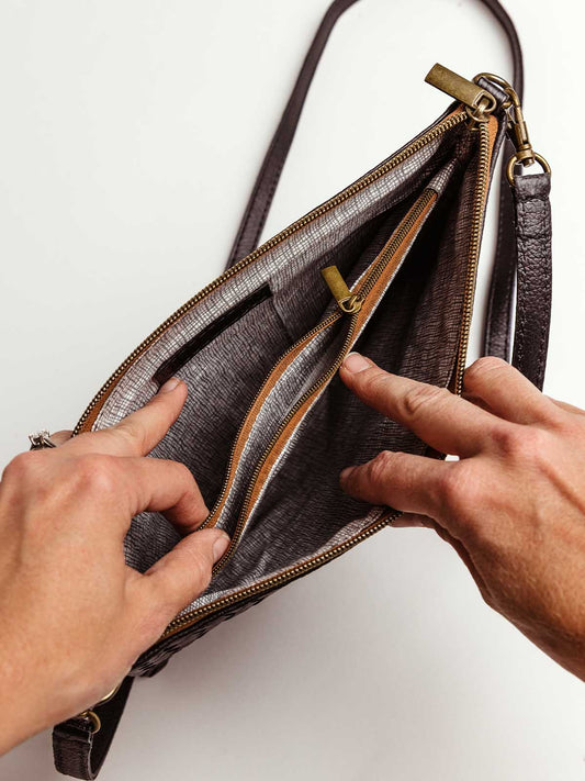 Luxe Woven Black Leather Crossbody Clutch