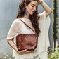 Luxe Woven Leather Shoulder Bag in Mahogany