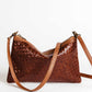 Luxe Woven Brown Leather Crossbody Clutch