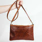 Luxe Woven Brown Leather Crossbody Clutch