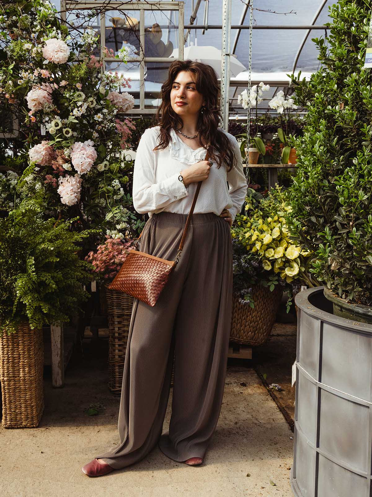 Luxe Woven Brown Leather Crossbody Clutch