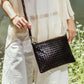Luxe Woven Black Leather Crossbody Clutch