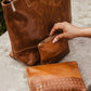 Woven Leather Pouchette in Cognac