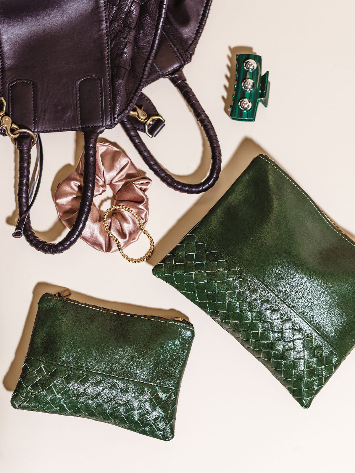 Leather Pouchette in Green