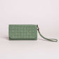 Large Woven Leather Wristlet Wallet- Sage Green