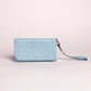 Large Woven Leather Wristlet Wallet- Sky Blue