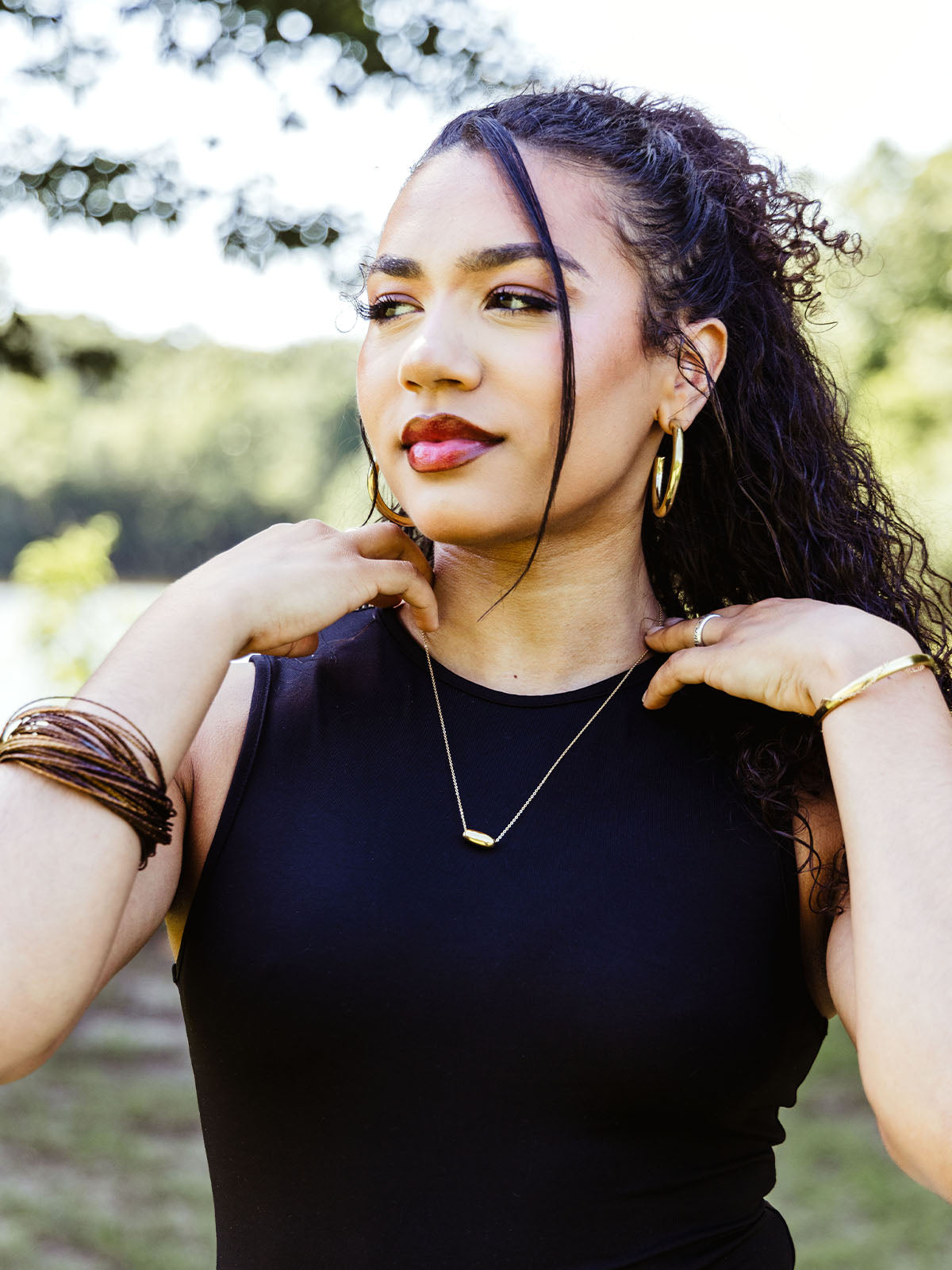 Jasiri Gold Pendant Necklace- Horizontal