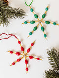 Beaded Snowflake Ornament Set- Red and Green