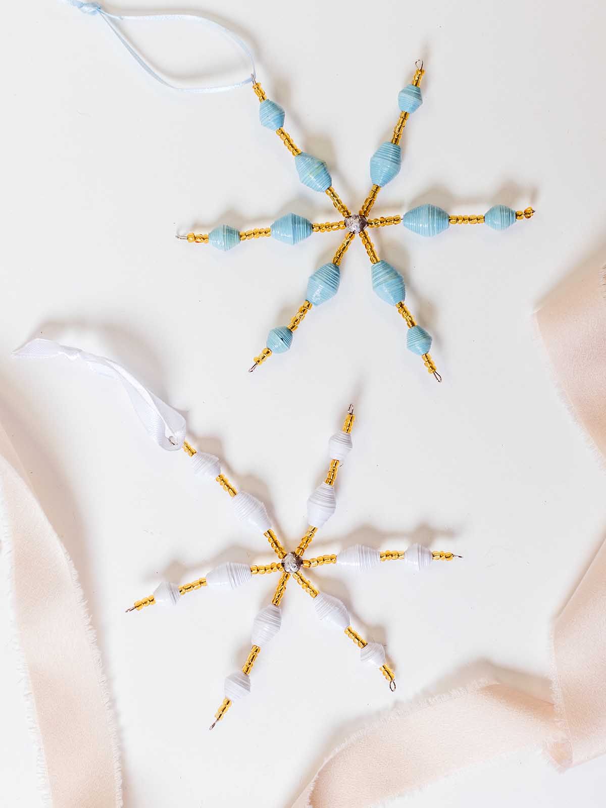 Beaded Snowflake Ornament Set- Blue and White