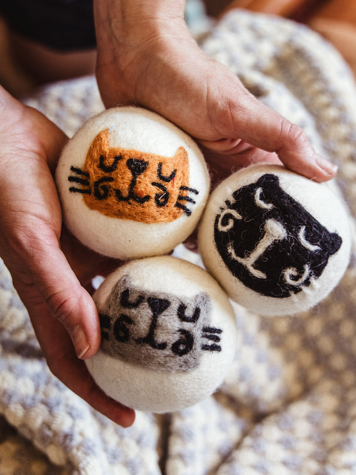 Cute Cat Faces New Zealand Wool Dryer Balls