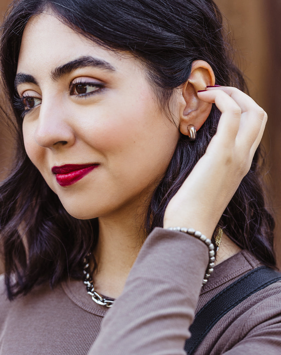 Silver Crescent Huggie Earrings