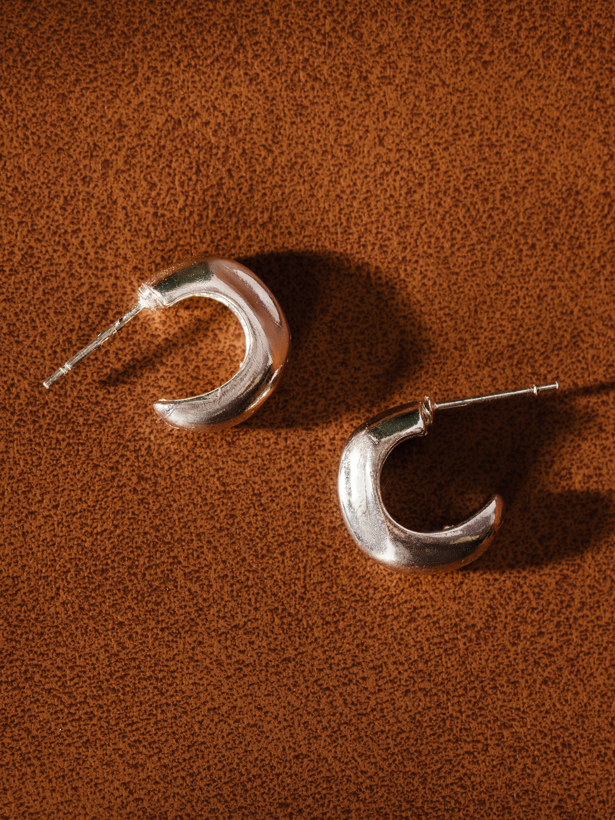 Silver Crescent Huggie Earrings