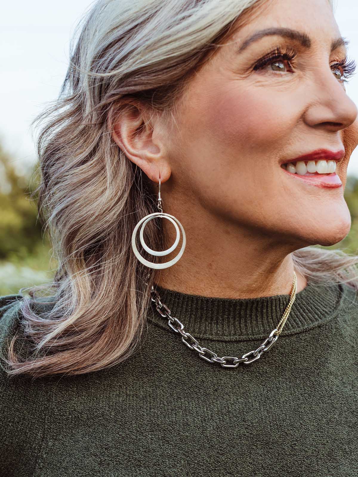 Silver Eclipse Duo Circle Earrings