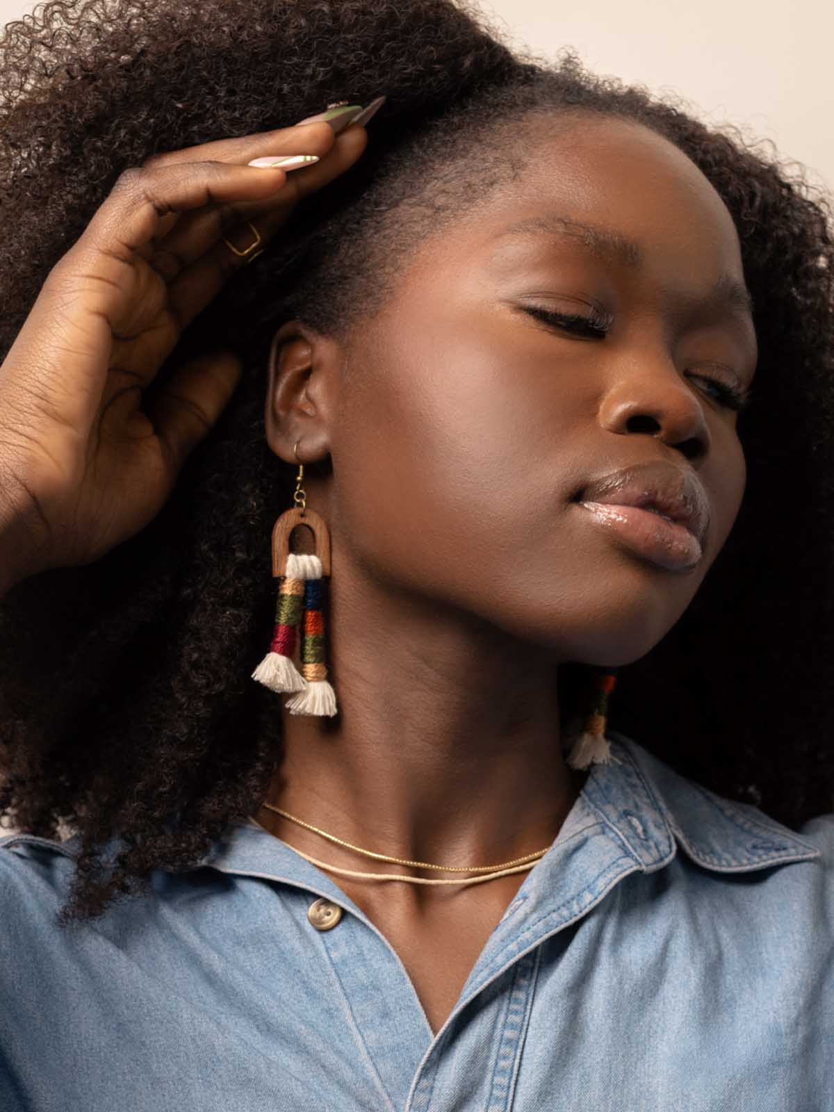 Colorful Tassel & Wood Earrings