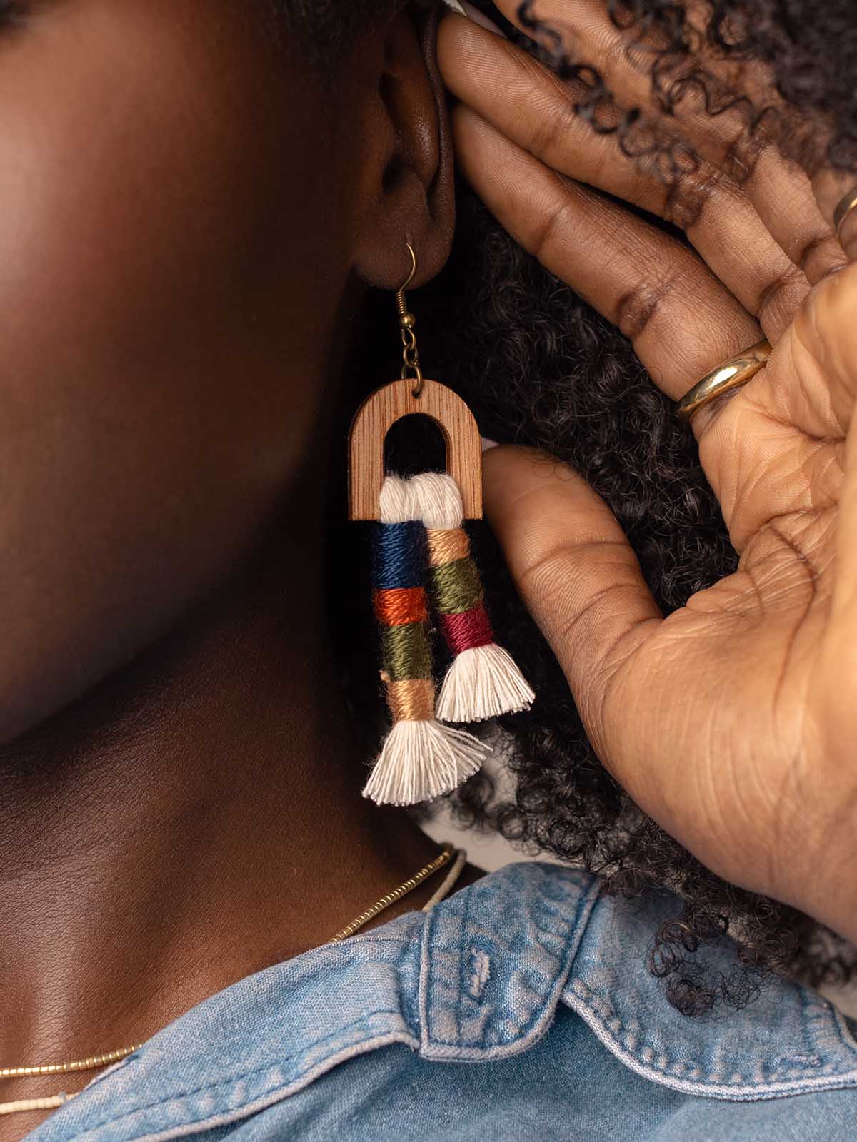 Colorful Tassel & Wood Earrings