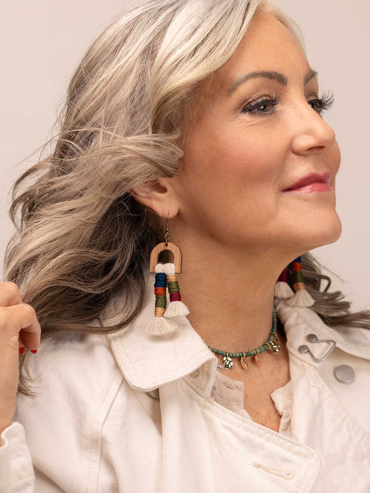 Colorful Tassel & Wood Earrings