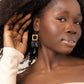 Wood & Black Leather Feather Earrings