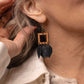Wood & Black Leather Feather Earrings