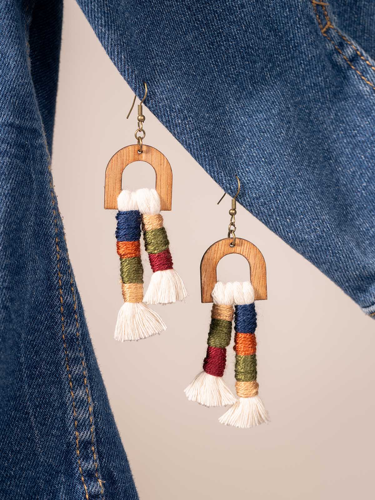 Colorful Tassel & Wood Earrings