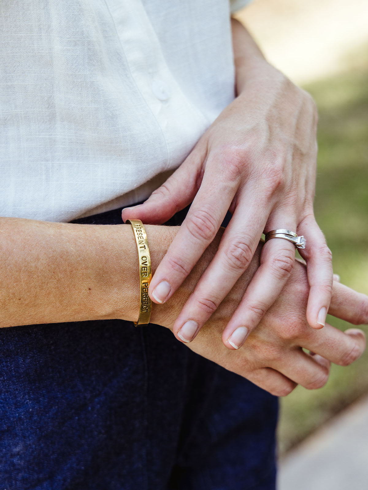 Present Over Perfect Stamped Brass Bracelet