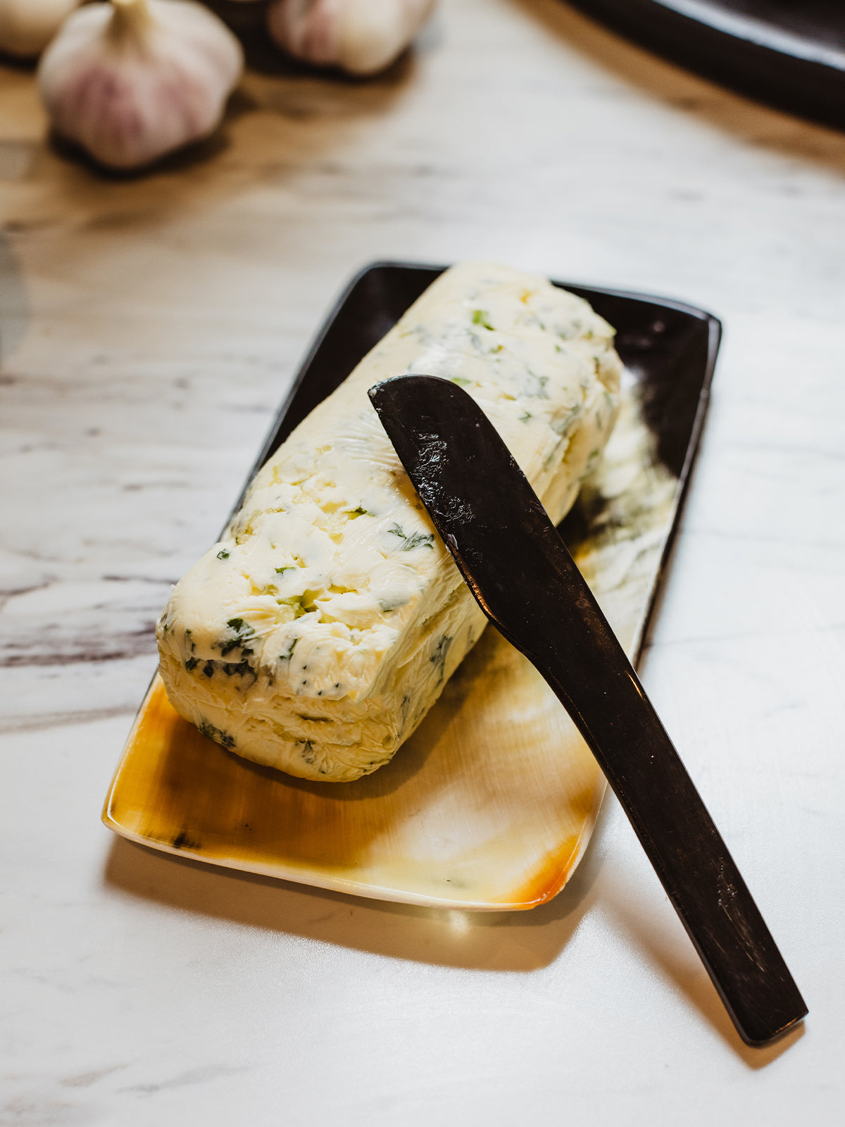 Horn Butter Tray and Knife