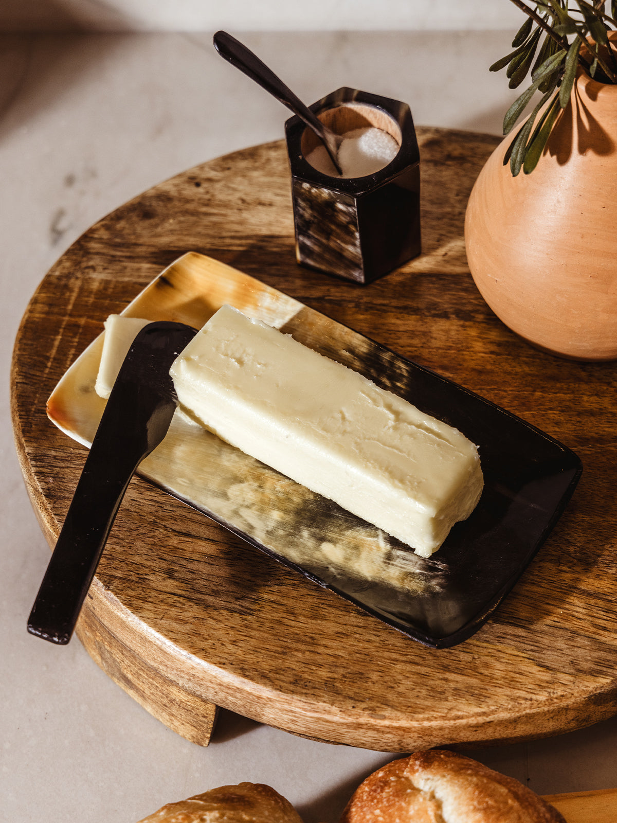 Horn Butter Tray and Knife