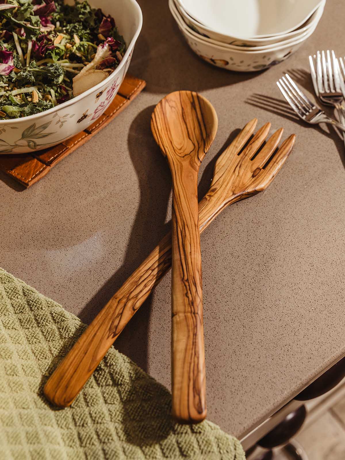 Olive Wood Salad Servers