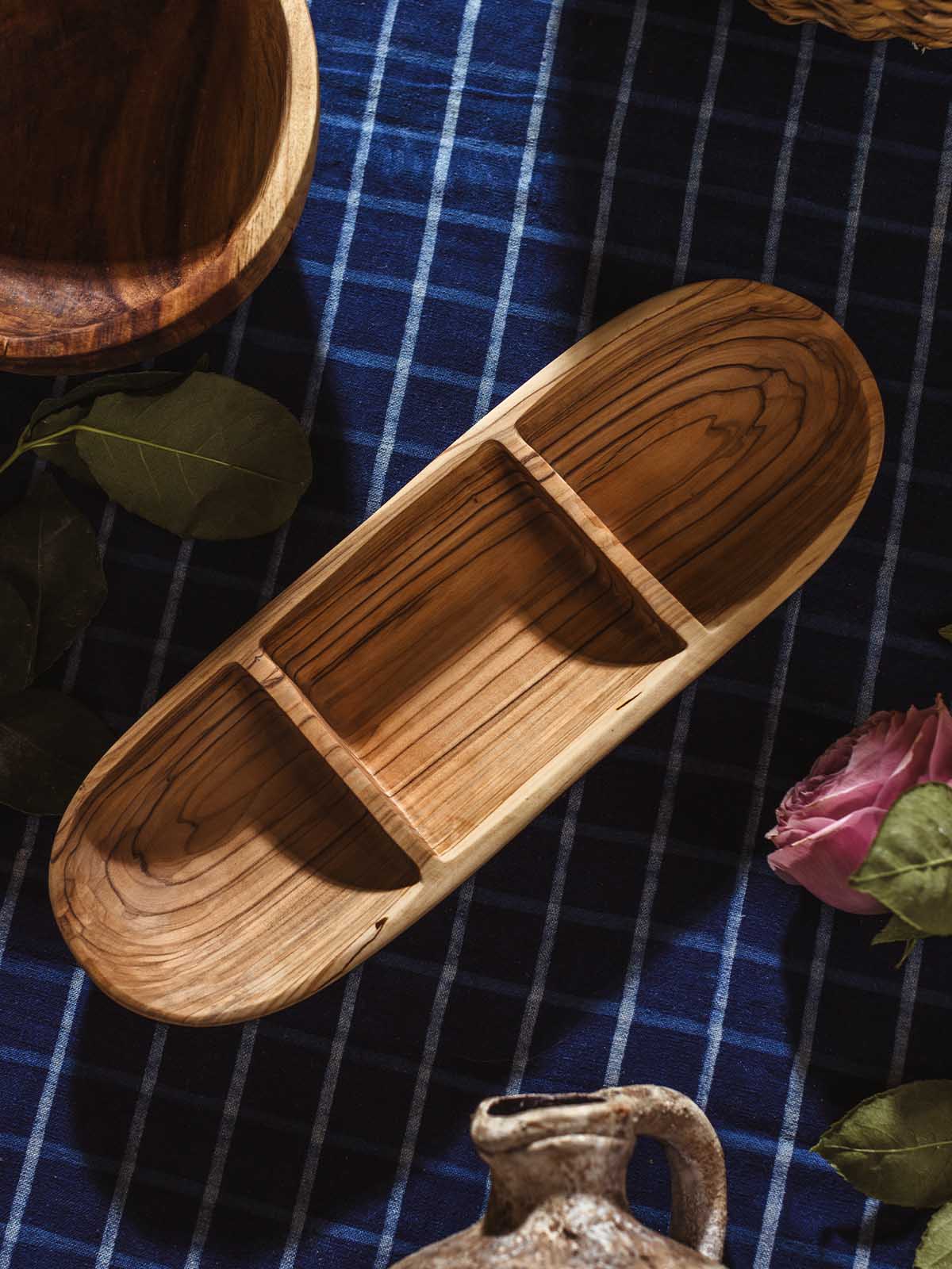 Olive Wood Divided Serving Tray