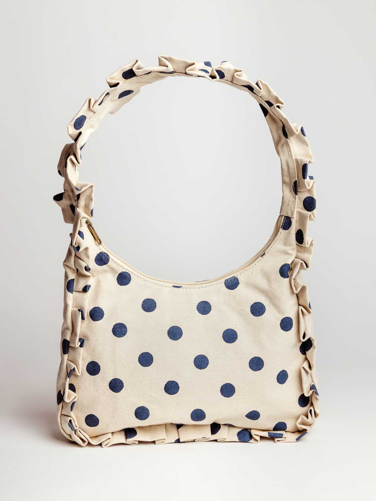 Momo Ruffle Canvas Shoulder Bag-Indigo Dot