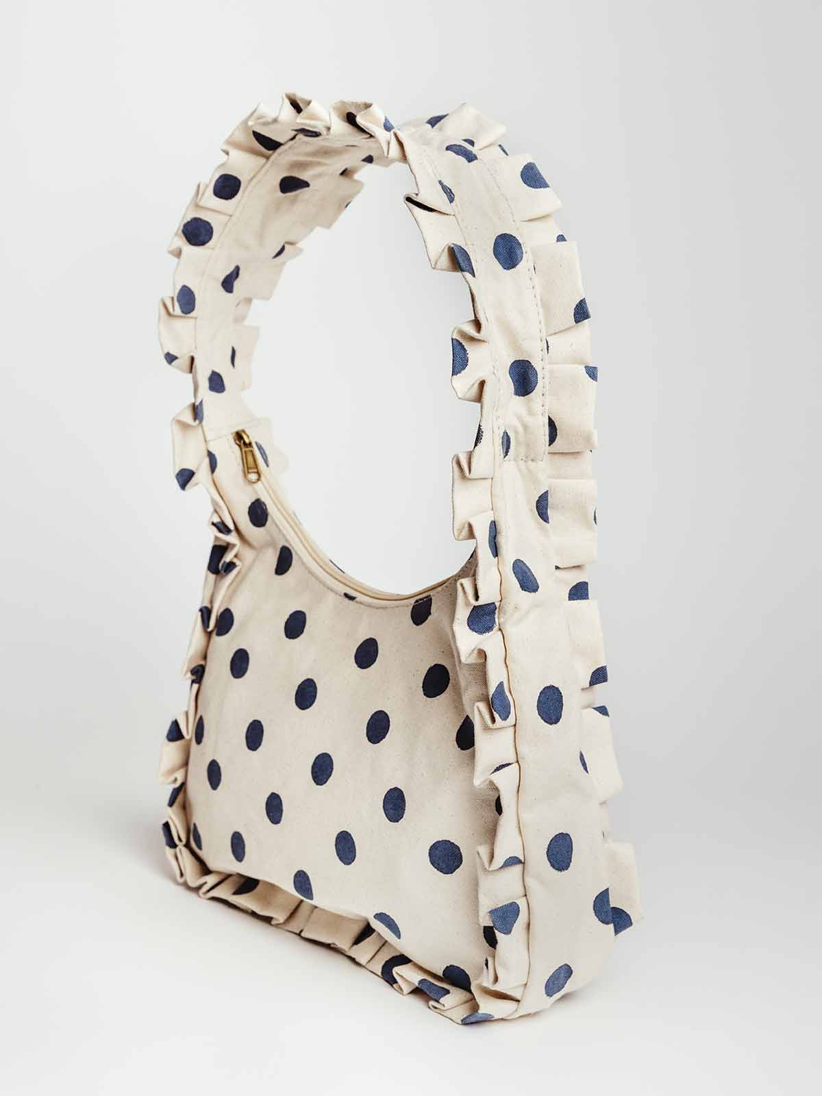 Momo Ruffle Canvas Shoulder Bag-Indigo Dot