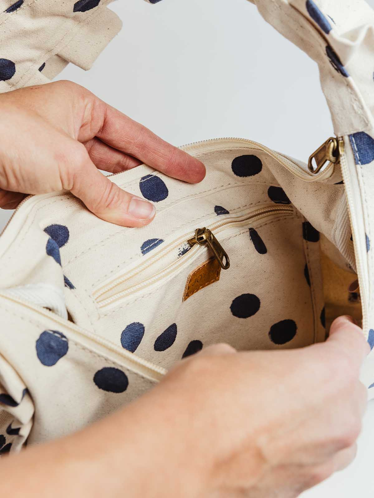 Momo Ruffle Canvas Shoulder Bag-Indigo Dot
