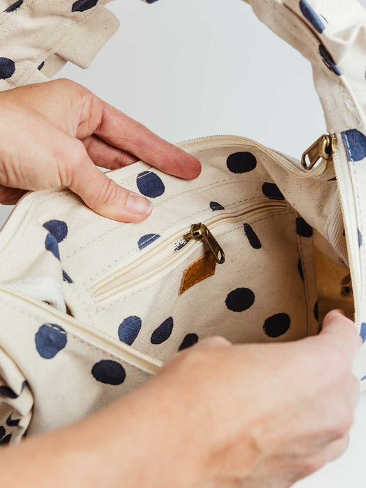Momo Ruffle Canvas Shoulder Bag-Indigo Dot