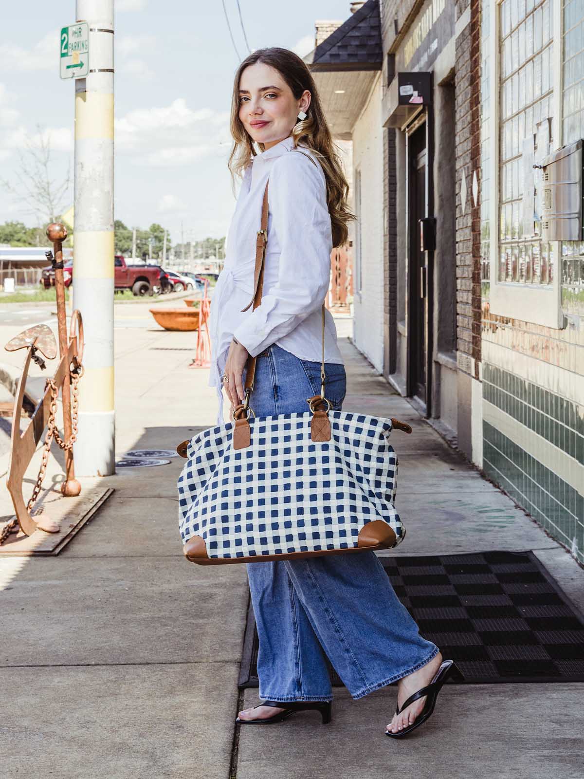 Malti Canvas Weekender Bag- Indigo Gingham